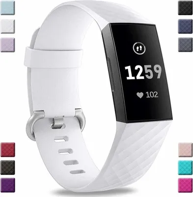 Image de Bracelet pour montre Jumada – Fitbit Charge 3 – Fermeture à boucle – Blanc – Silicone – Taille S