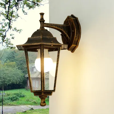 Zdjęcie produktu dla Rustykalna lampa zewnętrzna "Paris" miedź antyczne aluminium szkło E27 IP44 kinkiet ogród dziedziniec