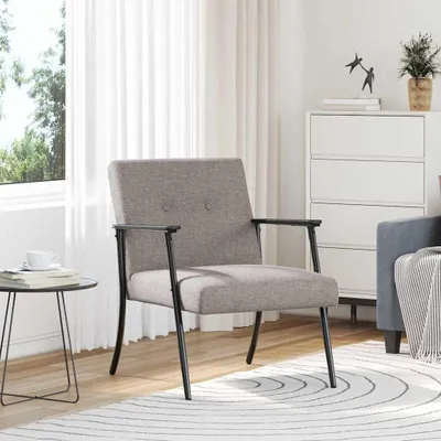 Produktbild von Taupefarbener Stoff-Sessel mit Polsterung, ergonomischer Rückenlehne und Armlehnen für Wohnzimmer, Schlafzimmer und Büro