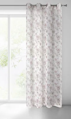 Obrázek produktu pro Záclona 140x250 Jantarová bílá růžová připravená na matných etaminových průchodkách s malovaným květinovým vzorem Eurofirany
