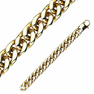 Produktbild von Panzerarmband breit: Panzerketten Armband aus Edelstahl Gold 22.9 cm