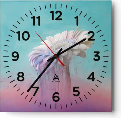 Produktbild von Wanduhr - Quadrat - Glasuhr - Modern Grafik Blume - 30x30cm - Schleichendes Uhrwerk - Lautlos - zum Aufhängen bereit - Dekoration Modern - Wanddekoration aus Glas - C4AC30x30-4534