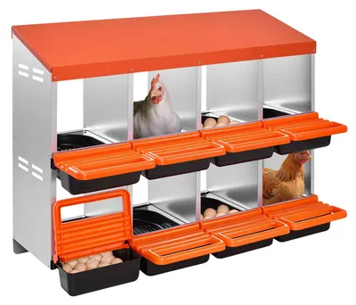 Obrázok produktu pre VEVOR hniezdny box pre kurčatá, 8 priehradiek, 30 až 45 palcov, Pevný kovový hniezdny box odolný proti korózii so šikmými hniezdami, spodnými otvormi a odpočívadlom, montáž