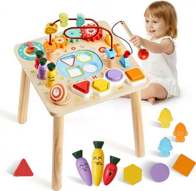 Image de Table d'activités en bois VEVOR, jouet Montessori, table d'apprentissage 8 en 1, table de jeu Table d'activités pour enfants à partir de 6 mois, cadeau idéal pour un anniversaire, Noël ou la fête des enfants, 6-36 mois