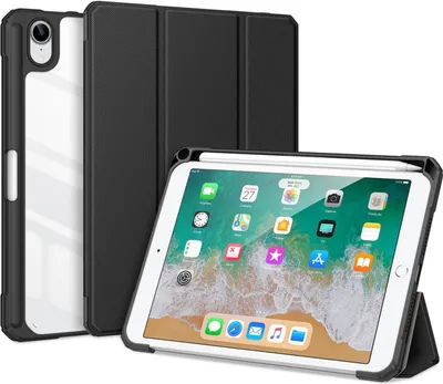 Produktbild von Dux Ducis Toby Eco-Leather Tablet-Ledertasche Schale Cover für iPad Mini 6 2021 mit Smart-Sleep Funktion Wake-Up Stifthalter Schutzhülle Schwarz