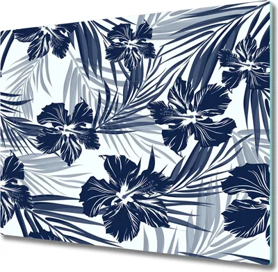 Produktbild von Glas Herdabdeckplatte 60x52 cm Spritzschutz Glasabdeckplatte Schneidebrett Tropische Blumen