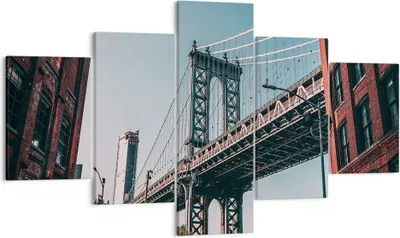 Produktbild von Bild auf Leinwand - Leinwandbild - 5 Teile - Manhattan Brücke Brücke - 125x70cm - Wand Bild - Wanddeko - Wandbilder - Leinwanddruck - Bilder - Wanddekoration - Leinwand bilder - EA125x70-4675