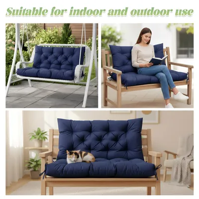 Obrázek produktu pro Polštář na zahradní lavičku 150 x 100 x 10 cm, venkovní sedák na lavičku pro 2–3 osoby, polštář na houpačku, tmavě modrý
