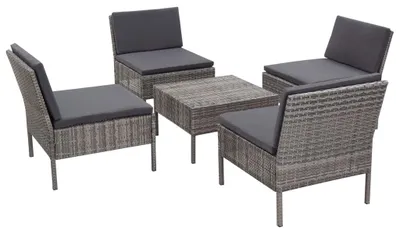 Produktbild von vidaXL 5-tlg. Garten-Sofagarnitur mit Auflagen Poly Rattan Grau