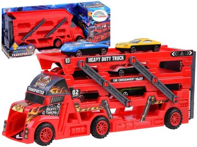Produktbild von Spielzeug Transporter Truck mit 6 Rennwagen und Rampe