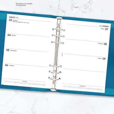 Imagen del producto de Calendario de planificación semanal, formato A5, desde agosto de 2026 hasta julio de 2027, compatible con carpetas de 6 anillas