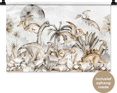Produktbild von MuchoWow® Wandteppich Wandbehang Dino - Dschungel - Natur - Tiere - Kinder - Kinder 60x40 cm Tapisserie Dekoration Wandtuch - Wanddekorationen
