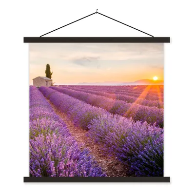 Produktbild von MuchoWow® Textilposter Lavendel - Sonnenuntergang - Blumen - Lila 60x60 cm mit schwarzem Rahmen - Posteraufhänger