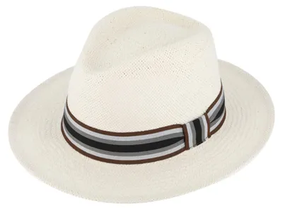 Fiebig Traveller Strohhut mit gestreiftem Ripsband in beige
