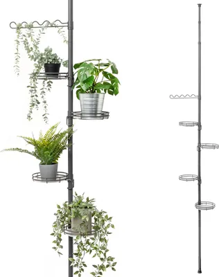 Produktbild von bremermann Teleskop-Blumenregal mit 4 Ablagen, Blumentreppe, höhenverstellbare Blumensäule, grau