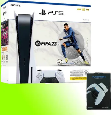 Produktbild von Sony PlayStation 5 PS5 Disc Konsole inkl. FIFA 23 + Ladestation