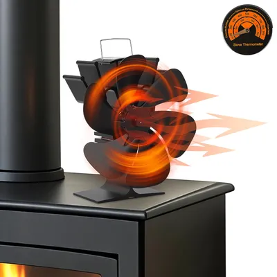 Produktbild von Ikodm Kaminofen Ventilator 6 Flügeln Kaminventilator, ohne Strom, Ofenventilator inkl. Thermometer für Kamin, Kaminöfen, Holzöfen, Öfen, leise
