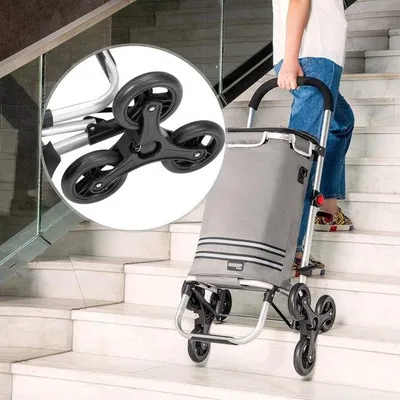 Produktbild von Famanu Einkaufstrolley 30kg Klappbar Abnehmbare Tasche 6 Räder Treppenhilfe Grau