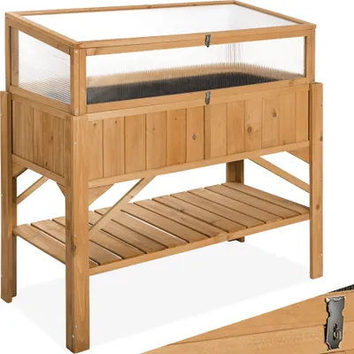 Produktbild von Hochbeet mit Ablage und Frühbeet-Aufsatz 119x57x124cm - braun
