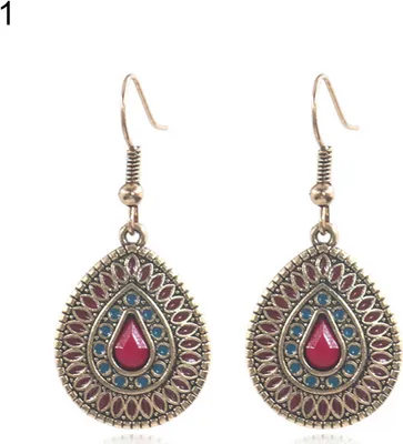 Produktbild von 1 Paar Ohrringe in Wassertropfenform im böhmischen Stil mit Glitzer, baumelnde Ohrschmuck, Ohrzubehör für Damen-1
