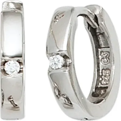 Produktbild von Ohrringe Ohrschmuck Creolen 12,2mm 925 Silber rhodiniert Zirkonia weiß