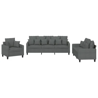Image de vidaXL Ensemble de canapés 3 pièces avec coussins Tissu gris foncé