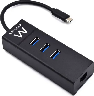 Obrázek produktu pro Ewent EW1141, USB 3.2 Gen 1 (3.1 Gen 1) Type-C, Černá, RJ-45, USB 3.2 Gen 1 (3.1 Gen 1) Type-A, USB, 103 mm, 34 mm