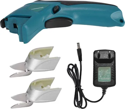Image de 220 V ciseaux électriques, rechargeables, coupe-tapis portable en cuir, ciseaux électriques pour tissus, rechargeables, sans fil, ciseaux pour tissus avec 2 lames de coupe