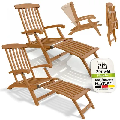 Produktbild von Juskys® Sonnenliege Evia 2er Set wetterfest klappbar geöltes Akazienholz Natur