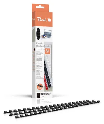 Produktbild von Peach Binderücken 6mm, für 25 Blatt A4, schwarz, 25 Stück, R-PB406-02