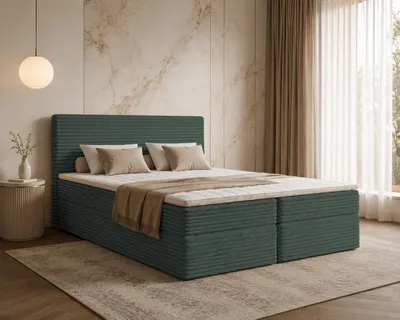 Produktbild von Bett Boxspringbett NESO ohne Topper mit Bettkästen - Doppelbett, Stauraum, Schlafzimmer, Polsterbett, Bettgestell (120x200, Grün - Tilia 39)