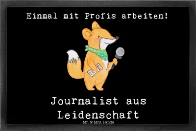 Produktbild von Mr. & Mrs. Panda fußmatte Journalist Leidenschaft 40 x 60 cm - Schwarz - Geschenk, Schmutzmatte, Ausbildung, Sauberlaufmatte, Redakteur, Fußabtreter, Lustig, Spruch