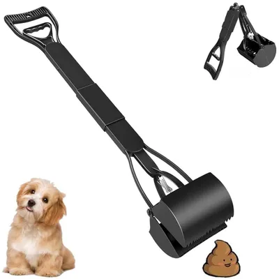 Image de Pelle pliable pour ramasser les excréments de chien - Pelle pour chiens et chats - Ramasse-déjections canines avec long manche - Portable et peu encombrante - 60 cm - Noir