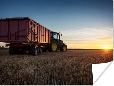 Produktbild von MuchoWow® Poster Traktor - Grün - Sonnenuntergang - Horizont - Grün - Landleben 40x30 cm - Plakate für die Wände - Poster Wohnzimmer