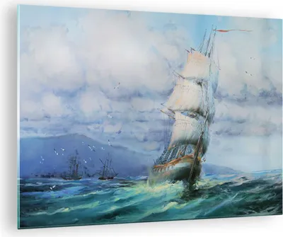 Produktbild von Bilder auf glas - Meer Segelschiff - 70x50cm - Glasbilder - Wandbilder - Kunstdruck - zum Aufhängen bereit - Wanddekoration aus Glas - Glas Bilder - Wandbild auf Glas - Einteilig - GAA70x50-3782