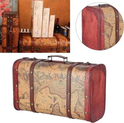 Produktbild von Retro Koffer Kaart Model Houten Dragen Antiek Organizer