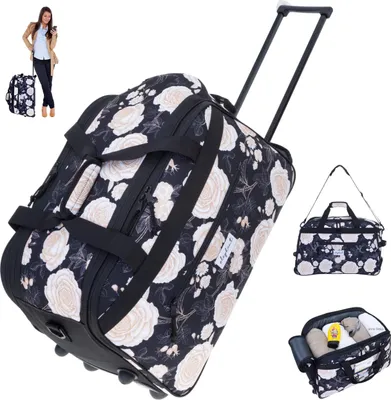 Produktbild von Trolley Tasche Damen Reisetrolley Weekender Duffle Bag Elephant Travel 55 cm Trolley Reisetasche Rollen Schultergurt Trolly 13024 Black Flower Schwarz