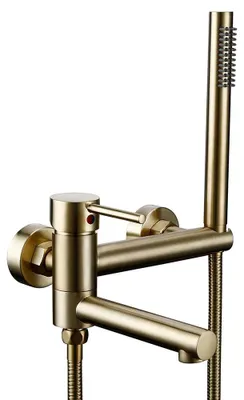 Immagine prodotto di Set completo per rubinetto e doccia da bagno - Miscelatore monocomando da parete - Ottone - Per acqua calda e fredda - Doccetta manuale - Finitura dorata spazzolata