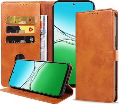 Immagine prodotto di Adatto per Oppo A5 Custodia in ecopelle con labbro magnetico e portacarte Custodia a libro con patta - Custodia a portafoglio con slot per carte - Marrone - Smartphonics