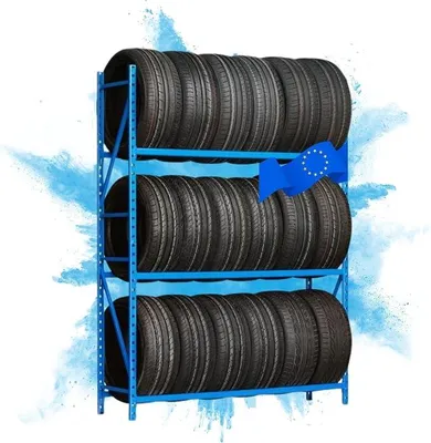 Produktbild von Reifenregal Maximus | Grundregal | HxBxT 200x150x50cm | 3 Ebenen | 120kg Fachlast | bis zu 18 Reifen | Lichtblau | Reifenständer Garagenregal Kellerregal Werkstattregal