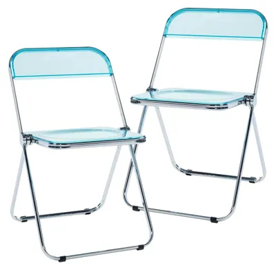 Produktbild von Klappstuhl Pornainen 2er Set klappbare Esszimmerstühle 74 x 46 x 47 cm Schreibtischstuhl Belastbarkeit 120 kg Küchenstühle Metallgestell Hellblau, transparent