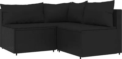 Produktbild von vidaXL 3-tlg. Garten-Lounge-Set mit Kissen Schwarz Poly Rattan