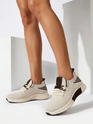 Produktbild von Damen Stoff-Sneakers Schuhspitze Beige, leichte Freizeitschuhe, Größe 36