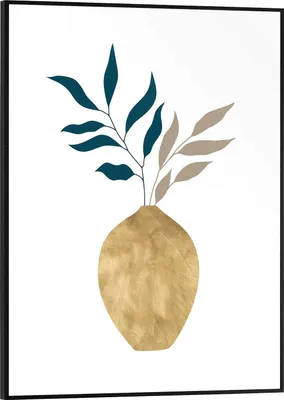 Produktbild von Wandbild - Weiß - Schwarz - Goldfarben - Blau - 30 x 40 cm - Vase mit Zweigen