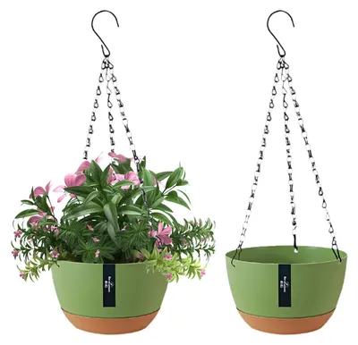 Image de Pots de fleurs suspendus, lot de 2, pots suspendus pour l'intérieur et l'extérieur, avec trous de drainage et soucoupe amovible, pour le pavillon de jardin, Ø 21 cm