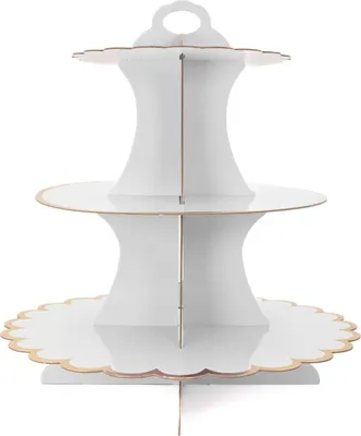 Produktbild von Intirilife Etagere aus Karton mit 3 Ebenen in Weiß - 30 / 24.5 / 18.5 x 33 cm - Tortenständer aus Pappe, Muffinständer Cupcake Ständer zum selbst aufbauen