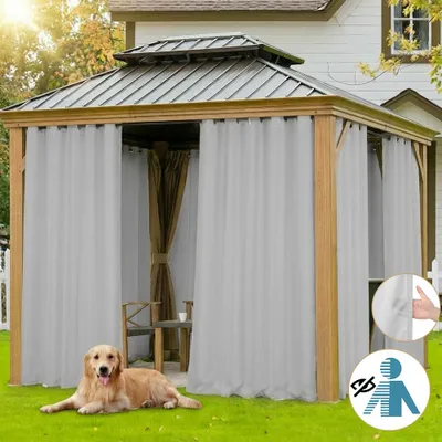 Obrázek produktu pro Easy Home Outdoor závěs 132 x 274 cm – voděodolný neprůhledný balkonový závěs – závěs s očky do zahrady, sada 2 ks, šedý