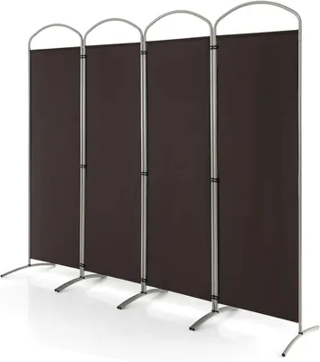 Produktbild von GOPLUS Klappbarer Raumteiler, 188 cm Sichtschutz mit Metallrahmen, Trennwand Sichtschutz für Wohnzimmer, Schlafzimmer, Büro (4-Teiliger, Braun)