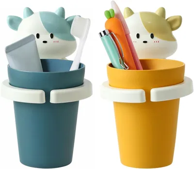 Produktbild von Zahnbürstenhalter für Kinder, 2-teiliges Set, niedlicher, tierförmiger Wand-Zahnbürstenhalter, Zahnbürstenbecherhalter ohne Bohren