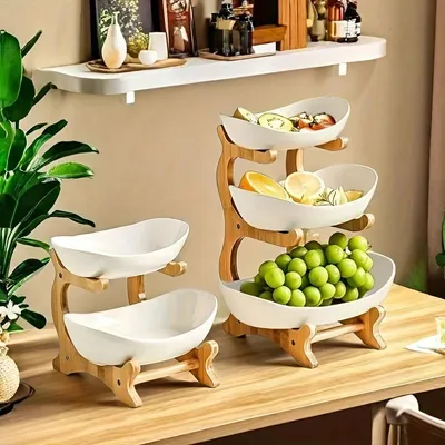 Produktbild von Obstständer - Etagere - Oval - Platzsparend - Zum Servieren - Kunststoff - Weiß